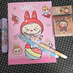 Labubu Themed Cartoon Monster Notebook Journal Pink Stationery Set